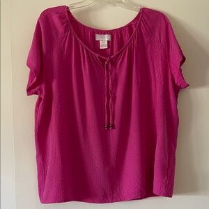 Vibrant Fuchsia Blouse with Tie Detail